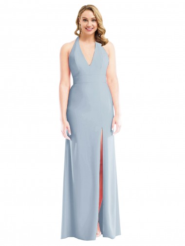 Cheap Plunge Neck Halter Backless Trumpet Prom Dress with Front Slit Canada