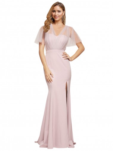 Cheap Crepe Long Sweetheart Neckline Prom Dress with Tulle Overlay Shoulders Canada