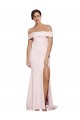 Off Shoulder Long Crepe Prom Dress with Straight Neckline and Side Split