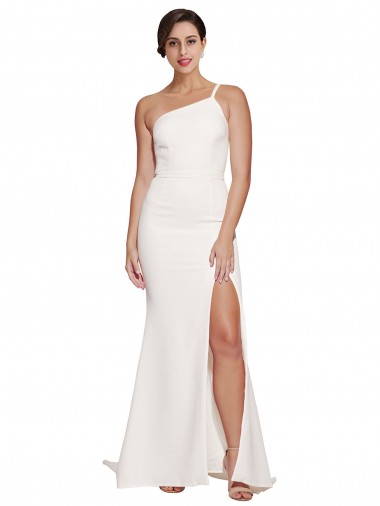 Cheap Long Sweep Train Crepe Prom Dress with Side Split and One Strap Canada