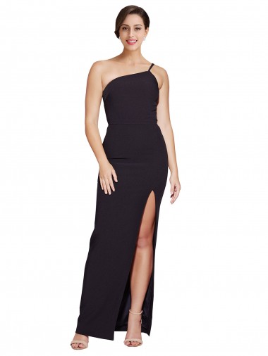 Cheap Long Floor Length Crepe Prom Dress with Side Split and One Strap Canada