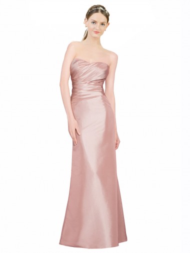 Cheap Long Strapless Stretch Satin Prom Dress with Pleats and Low Back Canada