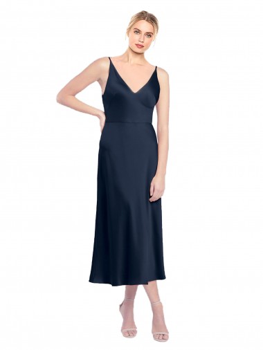 Cheap V-Neck Midi Length Short Stretch Satin Cocktail Prom Dress / Homecoming Dress V-Back Canada