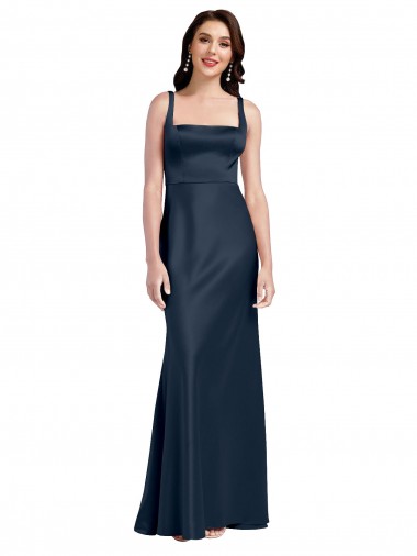 Cheap Square Neck A-Line Long Stretch Satin Prom Dress with Wide Straps Canada
