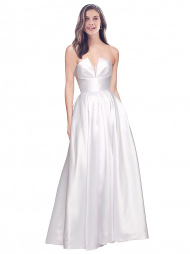 Cheap Full Length Strapless V-Cutout Stretch Satin Prom Dress Canada