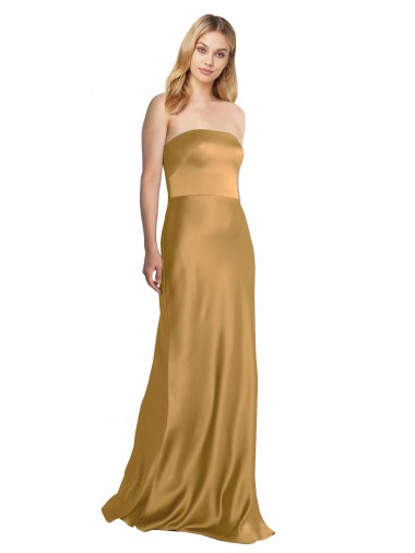 Cheap Sleek Strapless Long A-Line Stretch Satin Prom Dress Canada