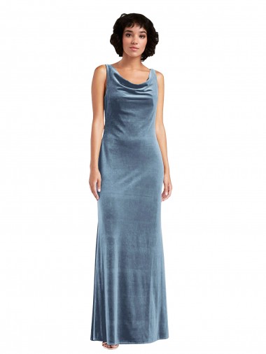 Cheap Floor Length Cowl Neck Long Stretch Velvet Maxi Prom Dress Canada