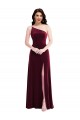 One Shoulder Spaghetti Strap Velvet Maxi Prom Dress with Pockets
