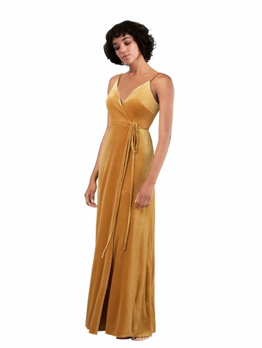 Cheap Romantic Velvet Floor Length Prom Dress with Wrap Detail Canada