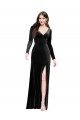 Long Sleeves Velvet Prom Dress with V-Neckline and Thigh Slit