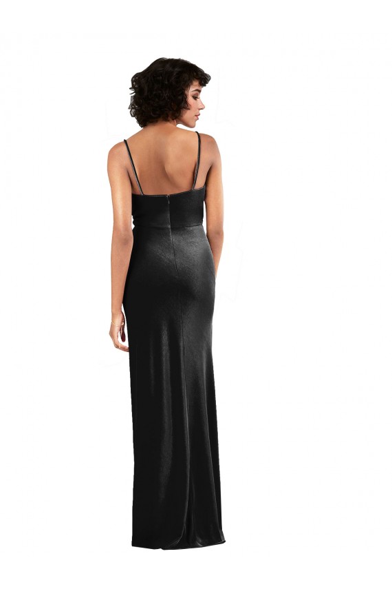 Modern Floor-Length Velvet Prom Dress with Cowl Neck and Spaghetti Straps