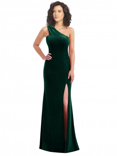 Cheap One Shoulder Velvet Trumpet Prom Dress with Front Slit Canada