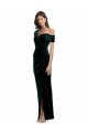 Long Asymmetric Neckline Ruched Velvet Prom Dress
